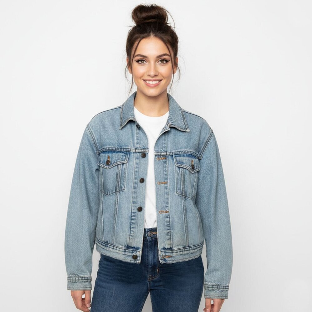 Vintage 90s Armani Jeans Light Wash Denim Jacket Boxy Fit Oversized Trucker